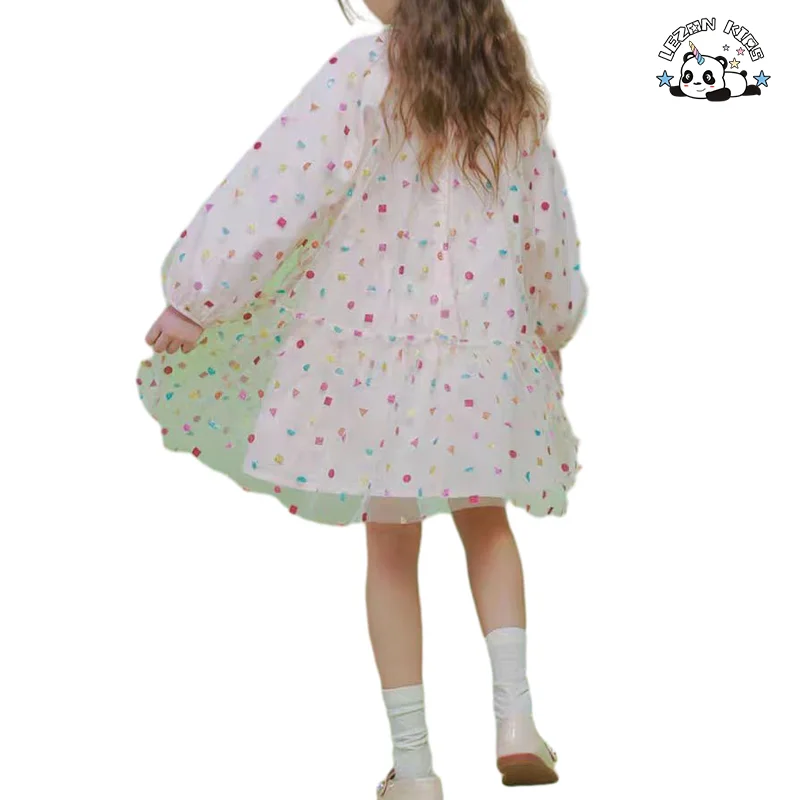 LEZONKIDS - Vestidos personalizáveis de atacado, novo produto, padrão de impressão de manga longa, design de vestido para meninas